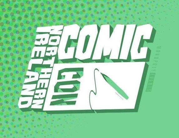 Logo for Comic Con Northern Ireland on green background