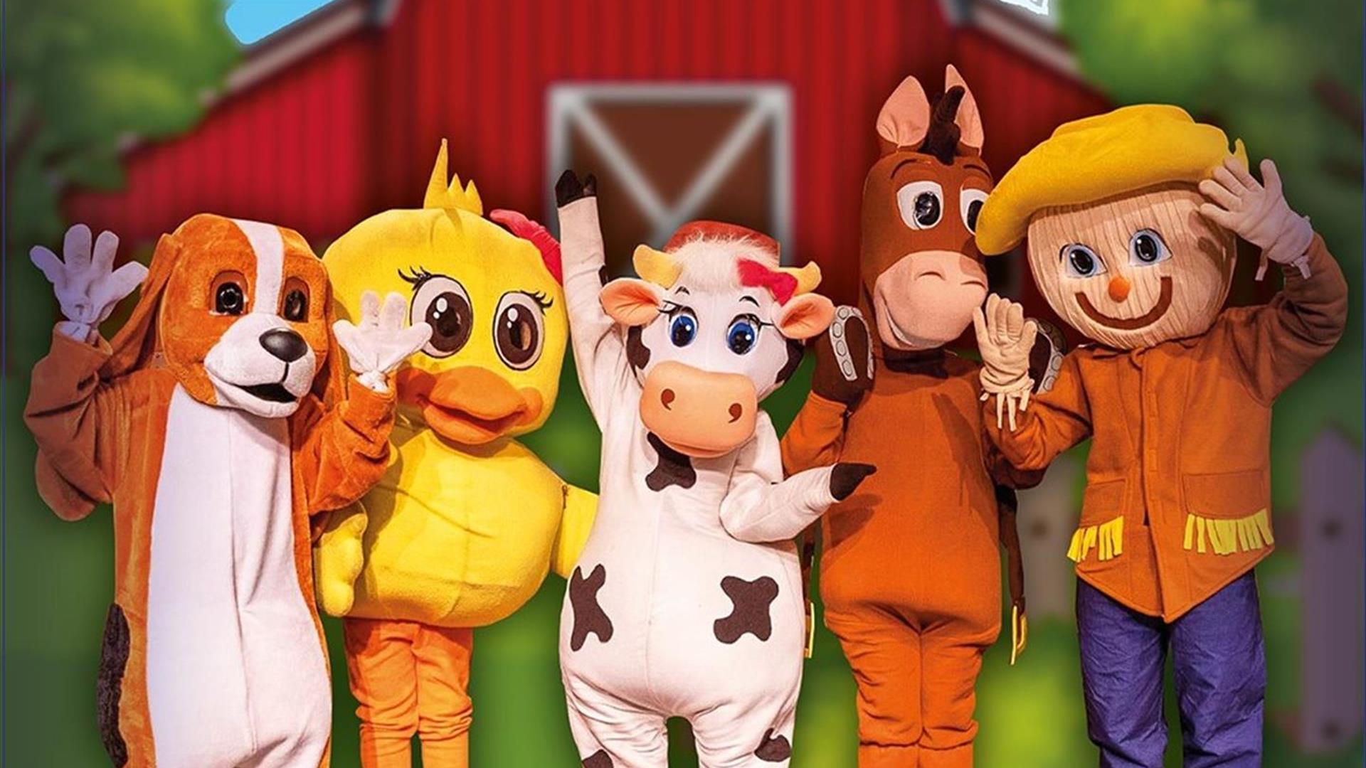 Image is of characters in Old McDonalds farm stage show