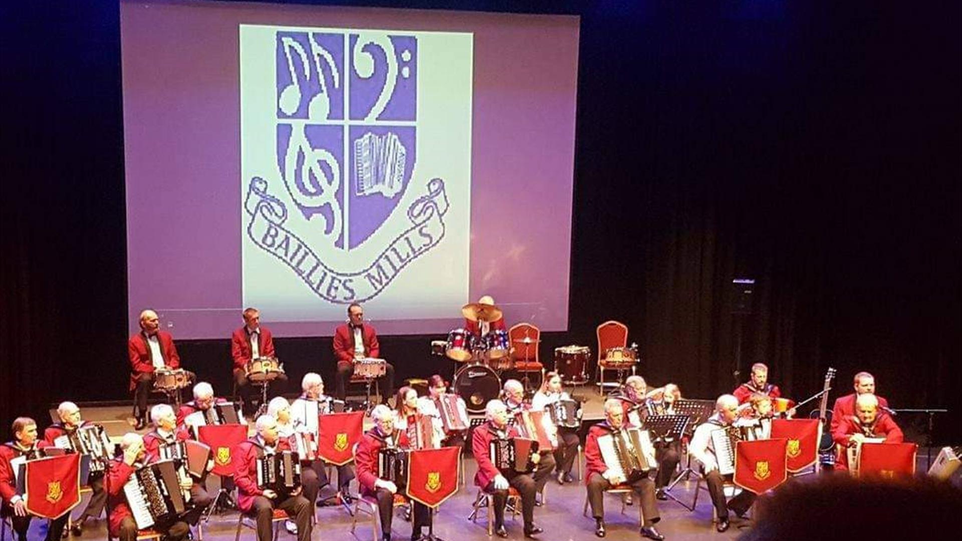 Baillies Mills Accordion Band on stage at ISLAND Arts Centre