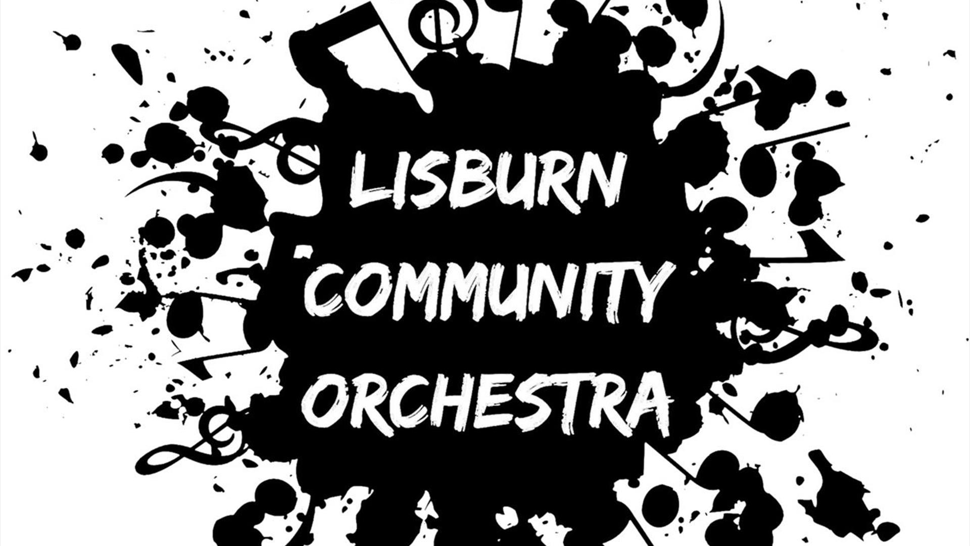 Poster with Lisburn Community Orchestra on it in black and white