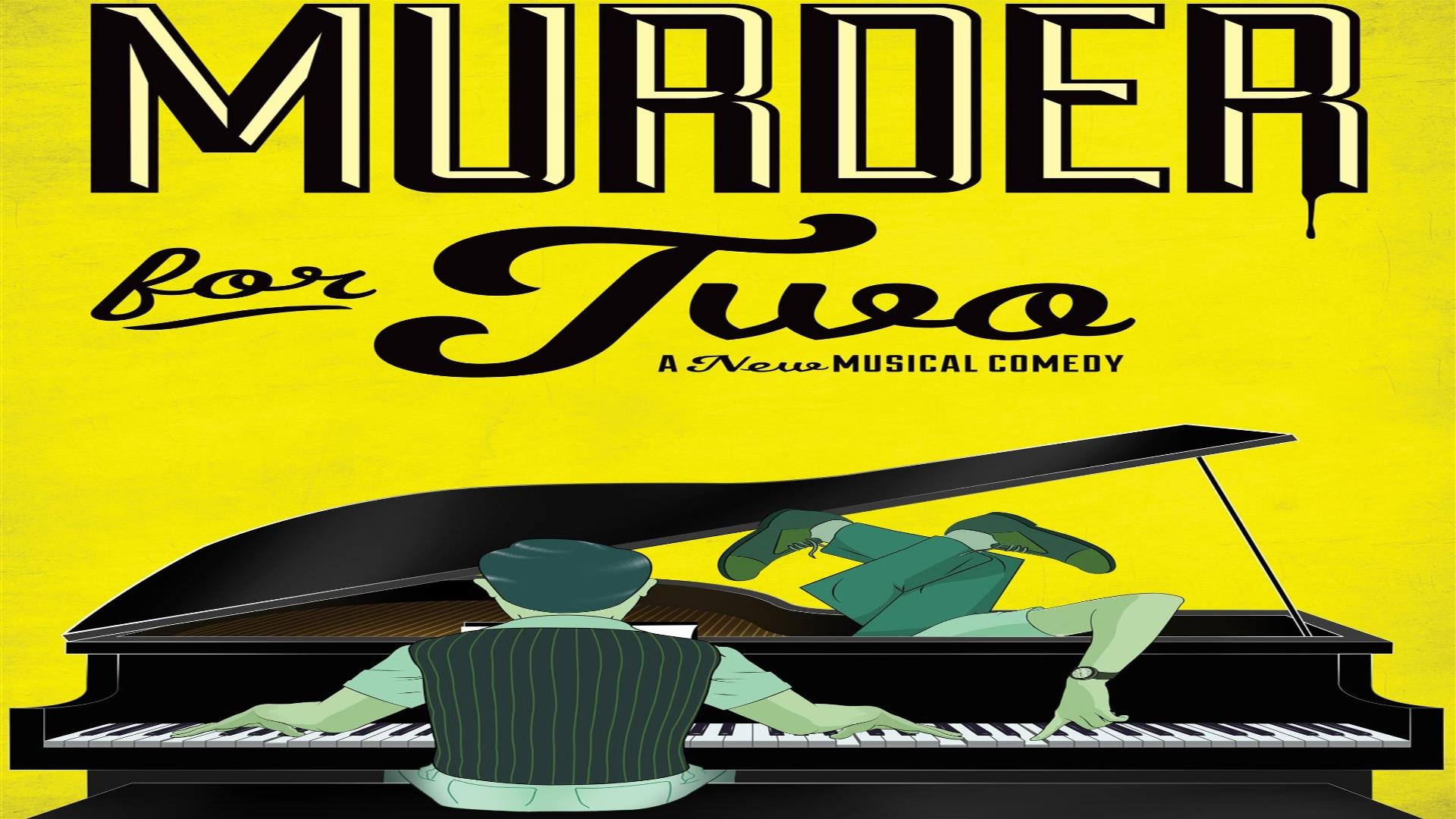 Image is poster for play Murder for Two the musical comedy on at Studio Theatre Lisburn