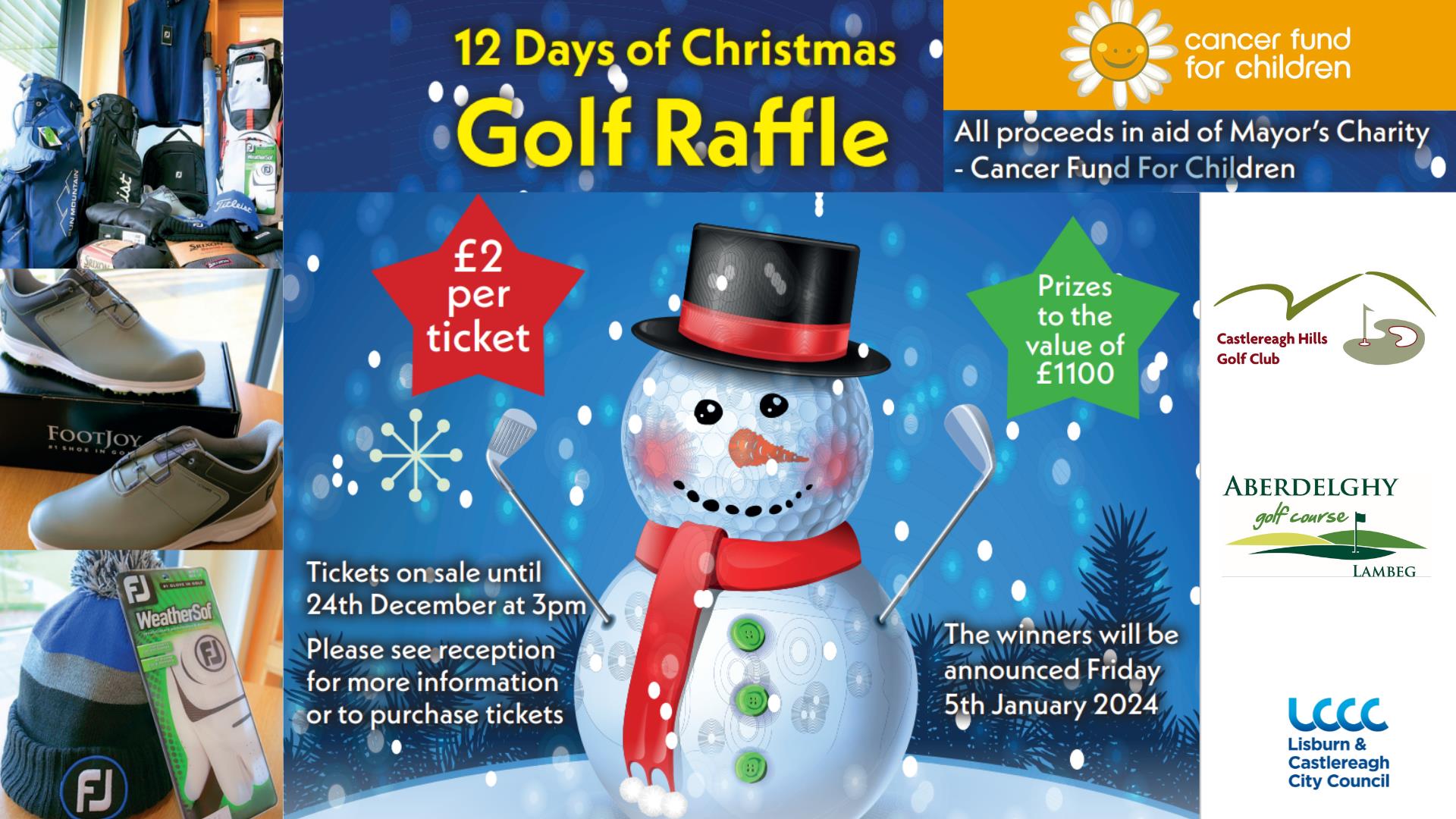 Poster for 12 days of Christmas Golf Raffle