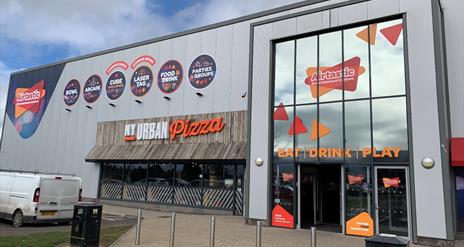 Image is of the entrance to Airtastic Lisburn and NY Urban Pizza
