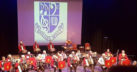 Baillies Mills Accordion Band on stage at ISLAND Arts Centre