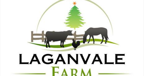 Image is of logo for Laganvale Farm depicting animals and a Christmas Tree