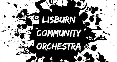 Poster with Lisburn Community Orchestra on it in black and white