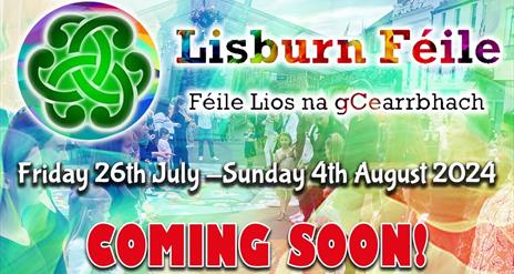 Image shows colourful poster with celtic circle design advertising Lisburn Feile