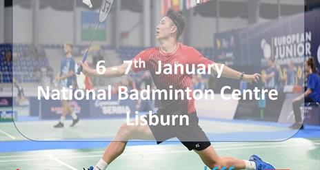 An image of a person player badminton on an advertising leaflet.